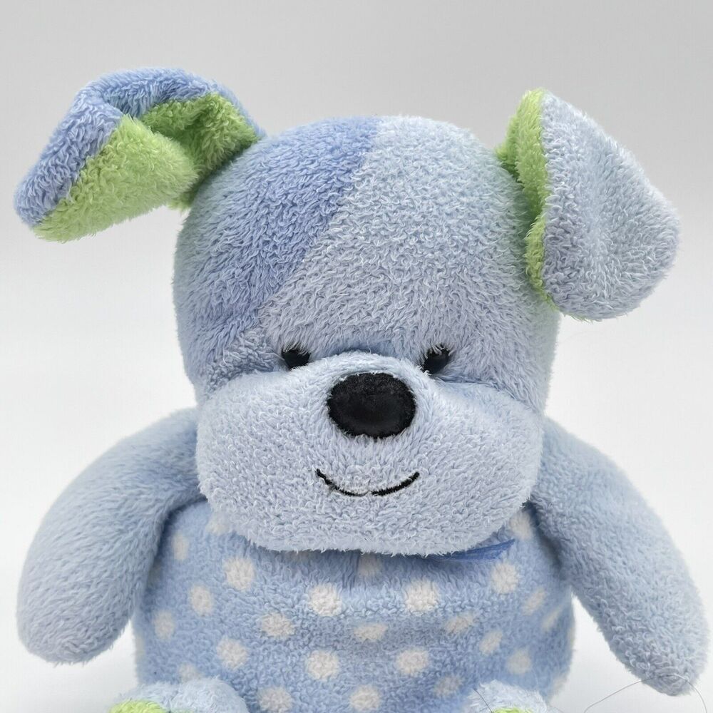 Carters Prestige Toy 7" Blue Green Polka Dot Puppy Dog Baby Plush Barking - Picture 2 of 9